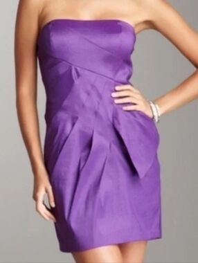 Max&Cloe Purple Satiny Look Strapless Pleated Front Pockets Mini Cocktail Dress